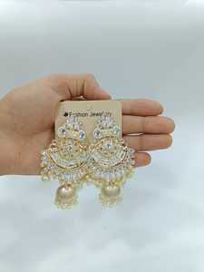 Vintage Wedding Fashion <b>Dangle</b> <b>Earrings</b> Set Gold Plated Chandelier Asscher Cut Diamond Imitation <b>Pearl</b> Bell Patterned Zinc Alloy - Product Image 3
