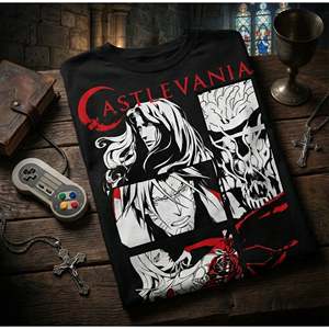 เสื้อยืด Castlevania Symphony Night ทรงเข้ารูป ผ้าคอตตอนเจอร์ซีย์ 100% เสื้อยืดออกกำลังกายแบบรัดรูป พิมพ์ลาย รุ่น 200-300 กรัม - Product Image 4