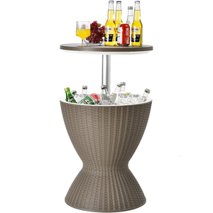 Luxury All Weather Rattan Outdoor <b>Ice</b> <b>Bucket</b> <b>Table</b> Adjustable Height Three In One Cocktail Coffee <b>Table</b> Poolside Patio Beverage - Product Image 5