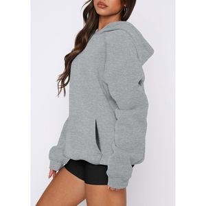 Sweat-shirts décontractés pour femmes de haute qualité, nouveau design élégant, respirant, couleur unie, col à capuche, badge sur le devant pour l'automne et l'hiver - Product Image 2