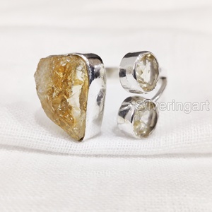 Joyería de piedra en bruto, anillo para mujer, piedra preciosa de citrino en bruto Natural, piedra natal de noviembre, joyería de piedra Triple, anillo de Plata de Ley 925 - Product Image 4