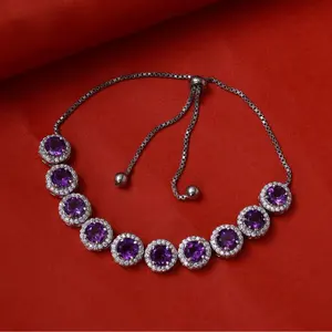 "925 <b>Silver</b> Amethyst Crystal <b>Bracelet</b> for Women-<b>Adjustable</b> Size" - Product Image 1