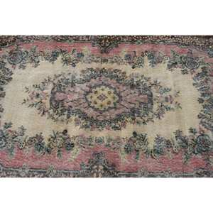 พรมขนแกะสไตล์ตุรกีวินเทจ4x6 'สี่เหลี่ยมผืนผ้าสไตล์การเย็บปะติดปะต่อกันสีเบจสีชมพูยางด้านหลังสำหรับห้องนั่งเล่นห้องโถงสำหรับวัยรุ่น - Product Image 5