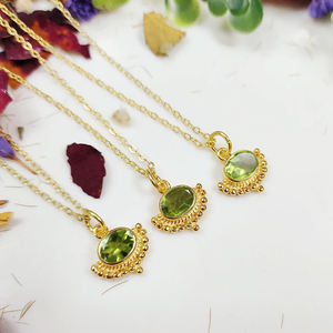 Ovale Semi Précieux Péridot Gemme Pendentif Collier 18 Pouces Chaîne Bijoux Designer Minimaliste Collier En Gros - Product Image 3