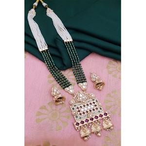 Beautiful Look Premium Quality <b>Gold</b> Finish With Stone And <b>Pearl</b> Look <b>Necklace</b> Set With Earrings for Engagement Wedding For Women - Product Image 1