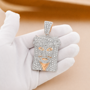 Plated Rose Gold Jesus Pendant <b>Iced</b> <b>Out</b> Round Brilliant Cut Moissanite Unisex <b>Chain</b> Hip hop Necklace Gift - Product Image 5