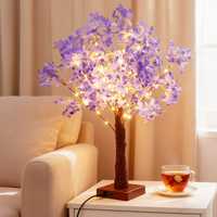 Lila Künstlicher Kirschblütenbaum Licht LED Tisch-Blumenlampe Warmes Licht Heimdekoration
