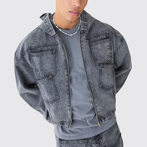 Chaqueta de mezclilla con capucha personalizada Boxy Fit Acid Wash para hombre, chaqueta vaquera holgada - Product Image 1