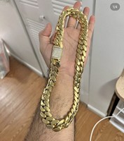 Collar de Moissanita Chapado en Oro Amarillo de 14K con Diamantes Vintage Tishya para Mujer, Cadena Miami de 14mm x 28/24/22/20/18/16 Pulgadas, Aniversario
