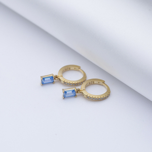 Aguamarina CZ Rectángulo Baguette Diseño Plata Pendientes colgantes Joyería fina Joyería artesanal turca - Product Image 3