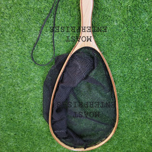 Filet d'atterrissage de pêche à la mouche en plein air Filet à truite Cadre en bois avec filet en caoutchouc Filet coulé à la main Thor Filet de pêche à la truite - Product Image 1