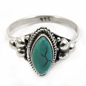 Gemstone 925 Solid Sterling Silver Turquoise Ring Handmade Ethnic Jewelry Wedding Rings For women Men Gift