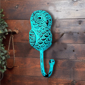 Aqua Green Distressed Hand Craft Owl Wall <b>Coat</b> & Hat <b>Hooks</b> Keychain Hanger - Product Image 2