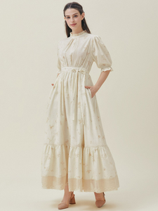 Blusa informal de algodón de lino para mujer elegante, Top de moda, bordado con estampado Digital, diseño de logotipo trasero con cintura tejida Maxi para mujer - Product Image 5