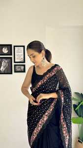 Nueva Llegada Moderno Último Estilo Faux Georgette Saree Multi Color Secuencia y Bordado Trabajo Mujer Moda Exportador y Suministro - Product Image 6