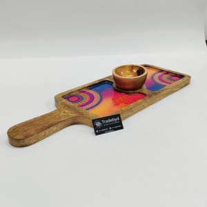 Tradebyd-Platos de madera de mango de primera calidad con esmalte impreso, varios diseños pulidos con mango y cuencos - Product Image 2