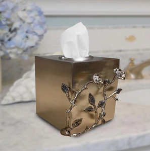 Boîte de rangement pour serviettes rectangulaire verte et dorée Porte-mouchoirs en métal artistique avec porte-serviettes de qualité Brotch - Product Image 2