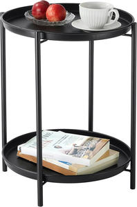 <b>White</b> Nordic Round Side <b>Table</b> Metal Tray Top for Living Room or Outdoor Coffee Setup - Product Image 2