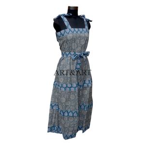 Robe longue à fleurs faite à la main taille élastique femmes bohème coton impression numérique respirant décontracté ethnique tenue d'été - Product Image 4