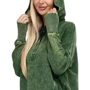 Fabricant de vêtements vente en gros personnalisé 430 Gsm 100% coton Vintage sweats à capuche lavés à l'acide pour les femmes - Product Image 3