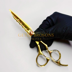 Tijeras de peluquería de acero inoxidable de 11.5 pulgadas, color oro plasma, para cortar el cabello, tijeras planas para flequillo y entresacar, 6H, negras - Product Image 6