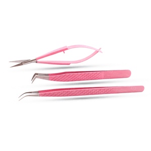 Color <b>Pink</b> Volume Semi Curved and Spring Scissor Stainless Steel Eyelash & Eyebrow Tweezers Custom Logo - Product Image 4
