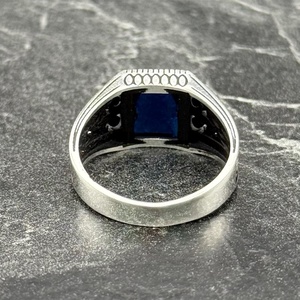 Bold Blue Square Sapphire <b>Ring</b> for <b>Men</b> Sterling <b>Silver</b> Statement Jewelry Perfect Gift for Him - Product Image 6