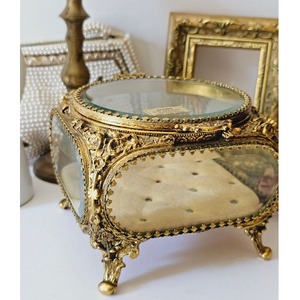 Les mieux notés exclusif laiton bordure biseauté verre forme carrée bijoux et anneau boucle d'oreille boîte de rangement souvenir organisé cadeau de mariage - Product Image 3