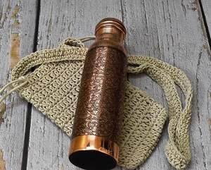 Traditional Indian Copper <b>Engraved</b> Water Bottle with Vintage Look for Heritage Themed Gifting Customizable Craft Zone Export - Product Image 2