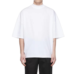 T-shirt uni 100% coton blanc épais T-shirt court Boxy de luxe surdimensionné anti-rétrécissement pour hommes - Product Image 6