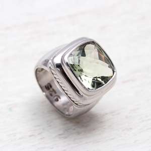 Élégant 925 solide bague en argent Sterling nouvelle forme de coussin avec améthyste pierre précieuse vert bijoux fins cadeau pour les mariages - Product Image 4