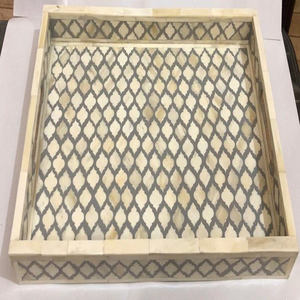 Vase de table rectangulaire en os incrusté fait main, style Art déco, origine Singapour, modèle SH-3030 - Product Image 3