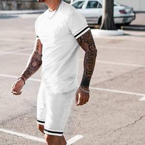T-shirt et short épais 230GSM pour hommes surdimensionnés épais col montant épaule tombante 100% coton teint uni Streetwear survêtements - Product Image 3