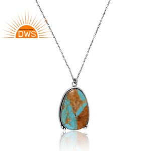 Handmade Design 925 Sterling Silver Natural Kingman Turquoise Gemstone <b>Pendant</b> <b>Necklace</b> For Women Custom Jewelry Supplier - Product Image 4