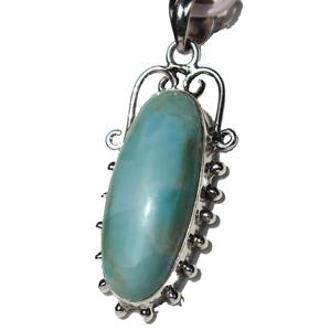 Handcrafted Drop Shapeเงินสเตอร์ลิง925ห่อจี้Bezelการตั้งค่าLarimar HealingคริสตัลหินUnisexหินธรรมชาติ - Product Image 3