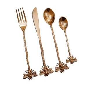 Juego de vajilla con mango martillado único, juego de cubiertos de acero inoxidable, cuchillo para carne, ensalada, tenedor, cuchara para mesa, uso para servir alimentos - Product Image 4