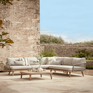 Outdoor Dining Set Natural Teak With Woven Rope and Cushion for Garden Patio Vila Furniture - Gemila - Product Image 1