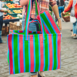 Bolsas de Compra Reutilizables Ecológicas de Nailon Reciclado Tejido PP, para Supermercado, con Diseño de Rayas, Hechas en India, Opciones al por Mayor - Product Image 3