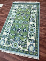 Halı Kilim Modern Yeşil Tanrıça Oushak El Düğümlü Pamuklu Düşük Havlı Lüks Oturma Odası Zemin Vintage Güzel Seccade