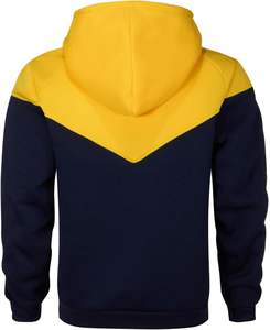 เสื้อฮู้ดดี้ผู้ชายสีเหลือง/กรมท่า แบบปะต่อผ้าฟลีซ สีตัดกัน แขนยาว สไตล์ลำลอง มีกระเป๋า - Product Image 3