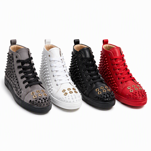 Zapatillas de plataforma gruesa de caña alta para hombre, con cordones, puntera redonda, transpirables, de malla de PU, suela de Phylon, zapatos de skate blancos de cuero genuino para caminar - Product Image 1