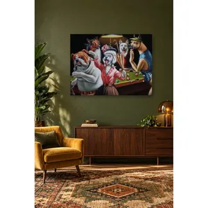 Impression sur toile Fida Poodle avec chapeau et Bulldog Billiards Night - Product Image 2