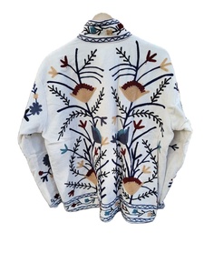 Indian White Handcrafted Suzani Velvet <b>Jacket</b> Floral Fancy Embroidery Style For Unisex Boho <b>Hippie</b> coat Indian Wholesaler - Product Image 6
