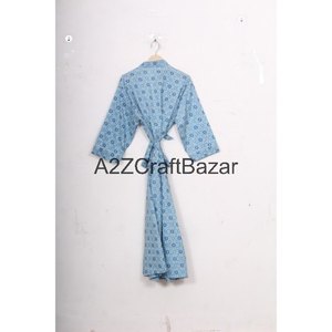 Camisón de Algodón para Mujer, Sexy, con Estampado de Bloques, Kimono, Bata Hecha a Mano, Bata India, Vestido Diario hasta la Rodilla - Product Image 2