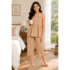 Evolove X Venus Women's Premium Soft Rayon Slub Capri Set-<b>Cherry</b> Print Half Sleeve <b>Top</b> & Capri Bottom 3XL - Product Image 2