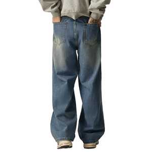 บริการ OEM กางเกงยีนส์ขาบานสำหรับผู้ชาย, กางเกงยีนส์ขาบานขายาวแบบสั่งทำแนวสตรีทแวร์ - Product Image 2