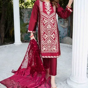 Special Red And Maroon Special Pakistani and Indian Style Lawn Style Fashioned Dress Material Fashioned