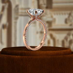 Anillo de Oro de 14K con Certificado IGI, Anillo de Compromiso con Diamante de Corte Princesa de 1CT Cultivado en Laboratorio, Anillo de Compromiso con Halo Oculto, Anillo Nupcial Único - Product Image 5