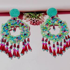 Artisan Multicolor <b>Embroidery</b> Earrings Vivid Shapes Embroidered Earrings ColorPlay Unique <b>Embroidery</b> Earrings Boho Multi-Color - Product Image 5