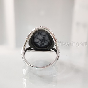 Bague pour femme en obsidienne flocon de neige naturelle, style bohème, cadeau d'anniversaire ou de Saint-Valentin, bijoux en argent sterling 925 - Product Image 5